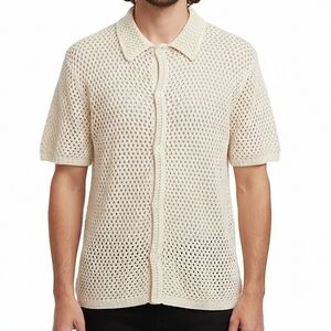 Dandy Del Mar‎ Men’s Knit Button Down Shirt Size S Tan Resort Beach Luxe